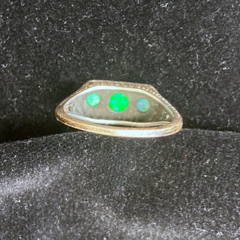 Stunning VINTAGE 925 Silver + Opals Filigree Ring Sz 8 1930s - Picture 4 of 8